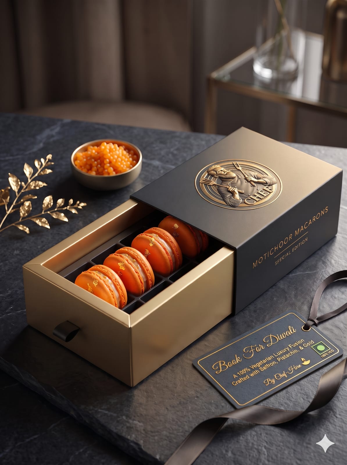 Motichoor Macarons — special-edition Diwali gift box